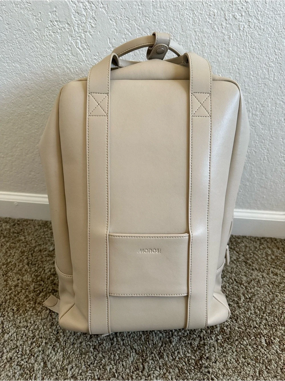 Monos Metro Backpack in Beige Vegan Leather